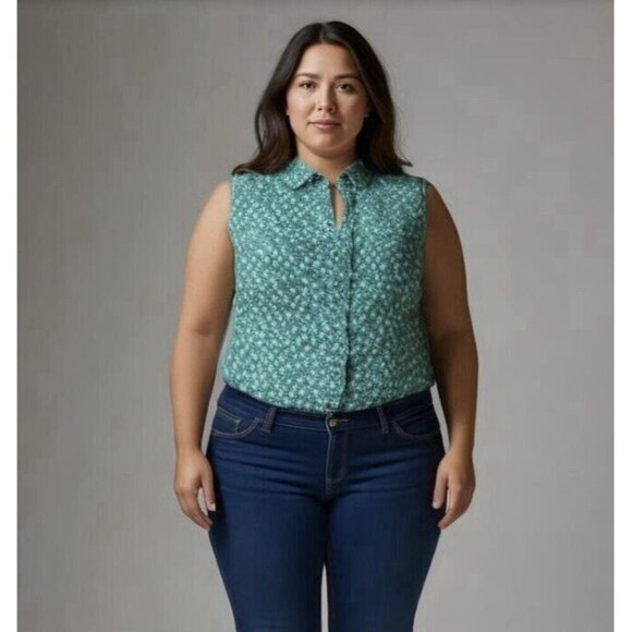 LuLaRoe Roxanne Green Floral Tank Top Sleeveless 2XL - Picture 1 of 9